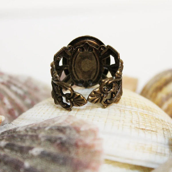 Green Cameo Brass Victorian Ring