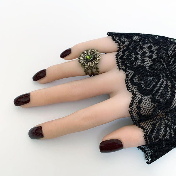 Green Crystal Victorian Floral Ring