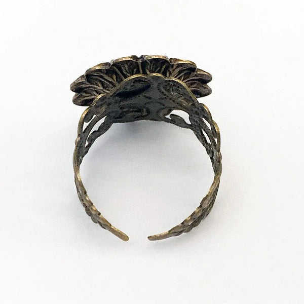 Green Crystal Victorian Floral Ring