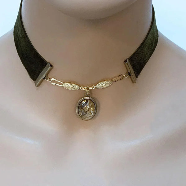 Green Velvet Gothic Victorian Choker Necklace