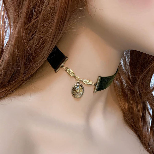 Green Velvet Gothic Victorian Choker Necklace