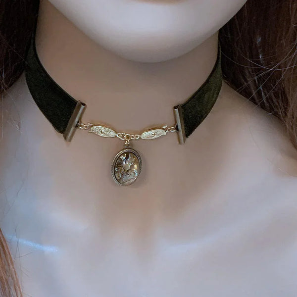 Green Velvet Gothic Victorian Choker Necklace