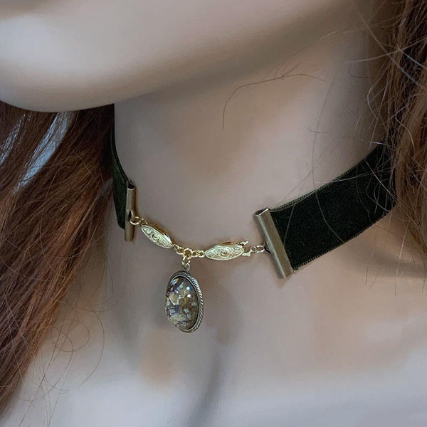 Green Velvet Gothic Victorian Choker Necklace