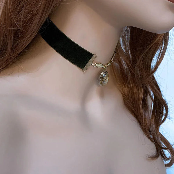 Green Velvet Gothic Victorian Choker Necklace