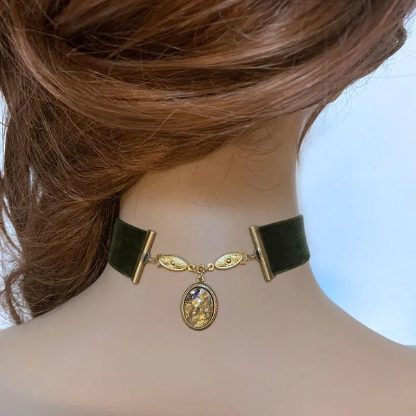 Green Velvet Gothic Victorian Choker Necklace