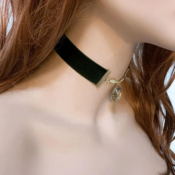 Green Velvet Gothic Victorian Choker Necklace