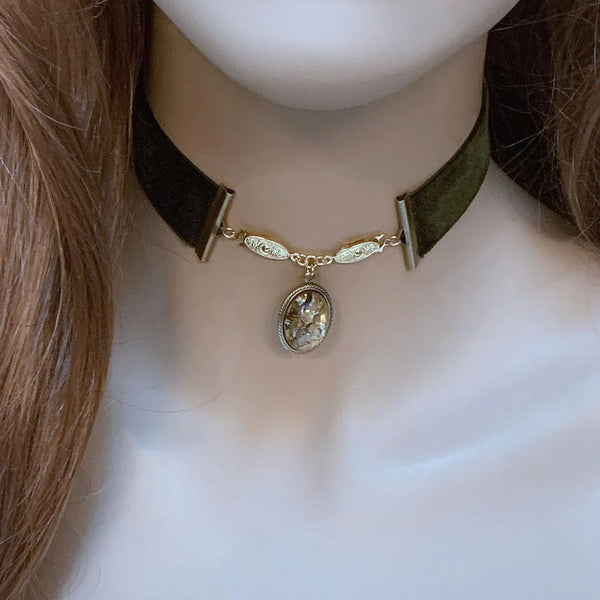 Green Velvet Gothic Victorian Choker Necklace