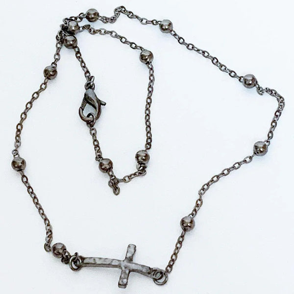 Gunmetal Chain Sideways Cross Necklace