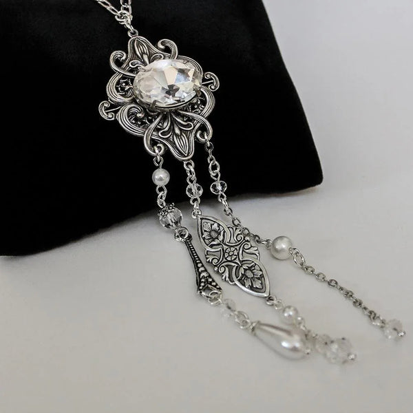 Handmade Victorian Negligee Necklace with Asymmetric Dangles