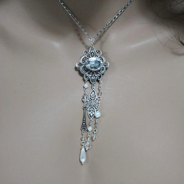 Handmade Victorian Negligee Necklace with Asymmetric Dangles