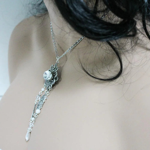 Handmade Victorian Negligee Necklace with Asymmetric Dangles