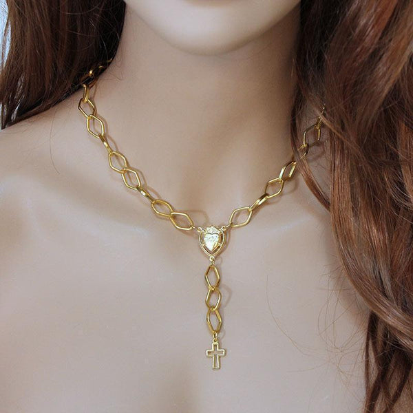 Large Chain Sacred Heart Rosary Necklace