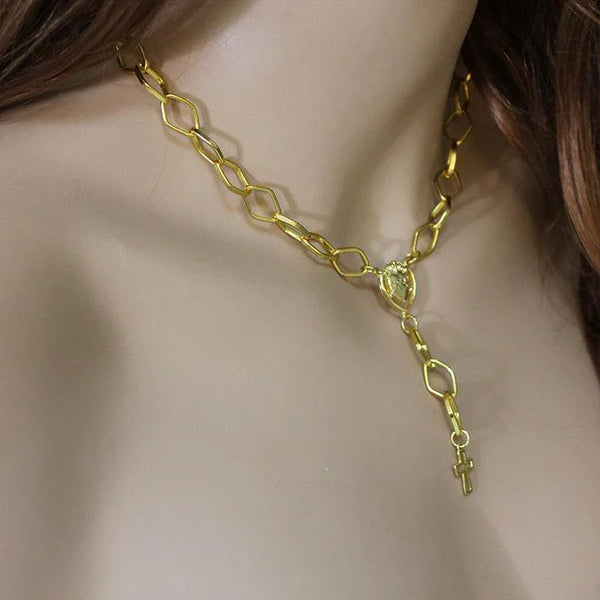 Large Chain Sacred Heart Rosary Necklace