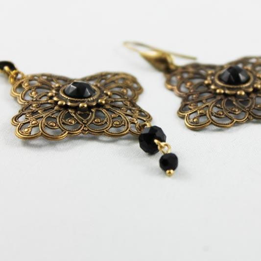Long Brass Filigree Victorian Dangle Earrings