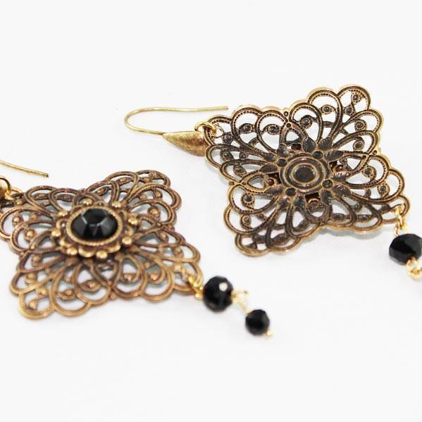 Long Brass Filigree Victorian Dangle Earrings