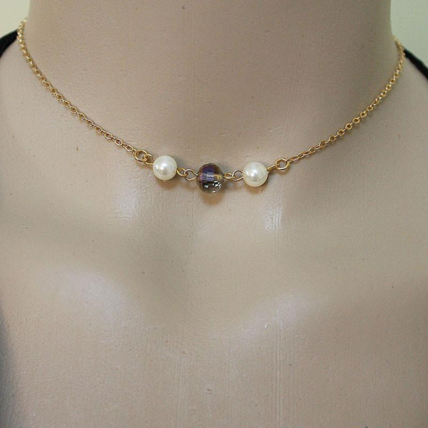Long Gold Lariat Necklace Backdrop with Pearls and Crystals