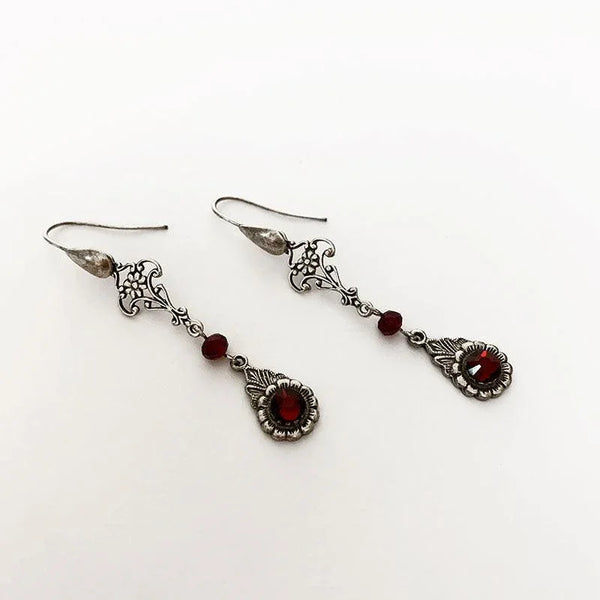 Long Red Crystal Victorian Earrings