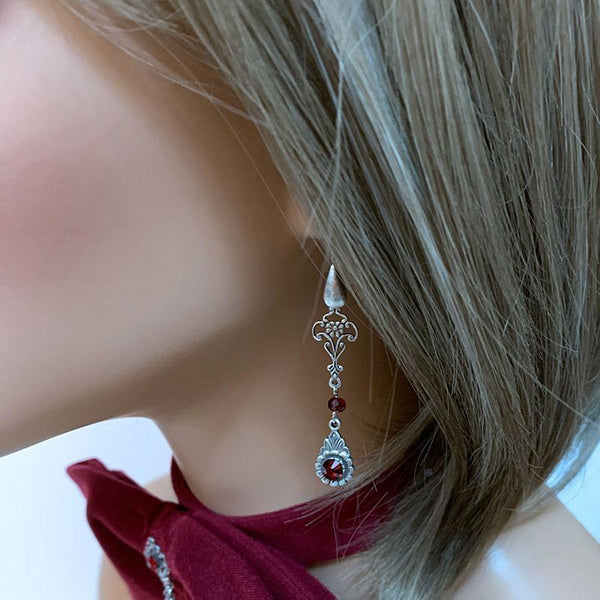 Long Red Crystal Victorian Earrings