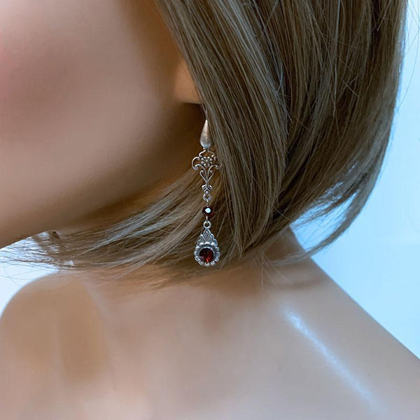 Long Red Crystal Victorian Earrings