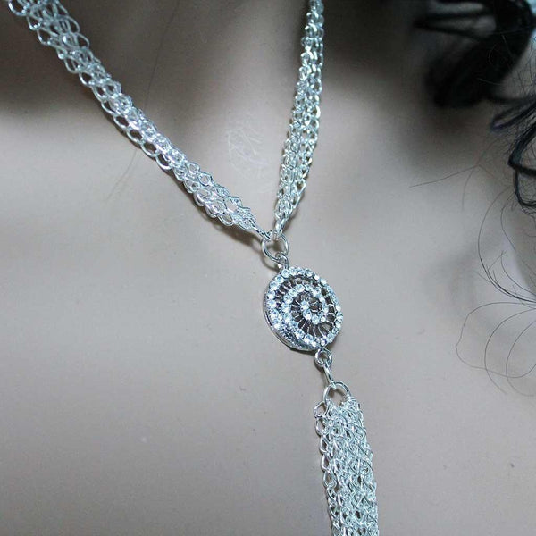 Long Silver Tassel Necklace