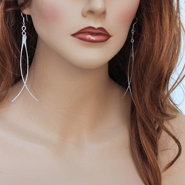 Long Sterling Silver Fashion Earrings