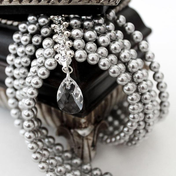 Multi Strand Grey Pearl Choker, Crystal Choker Necklace