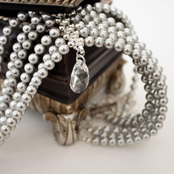 Multi Strand Grey Pearl Choker, Crystal Choker Necklace