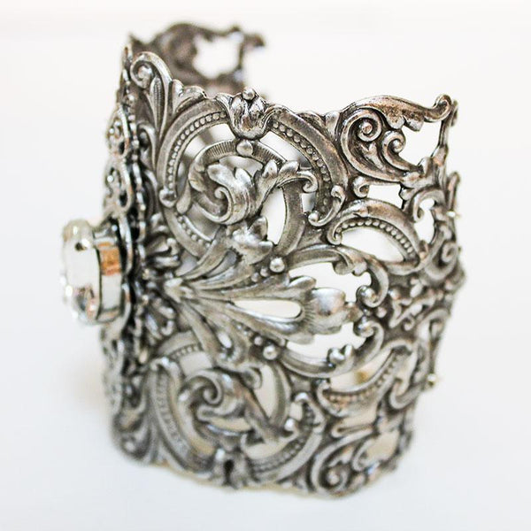 Ornate Silver Bridal Cuff Bracelet