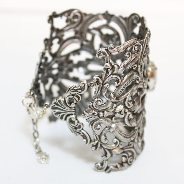 Ornate Silver Bridal Cuff Bracelet