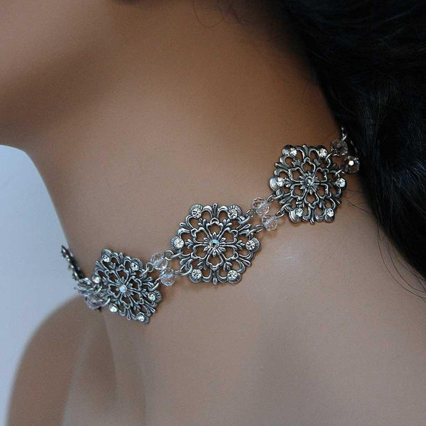Oxidized Silver Bridal Choker