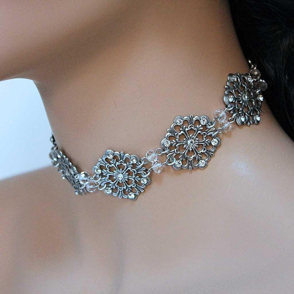 Oxidized Silver Bridal Choker