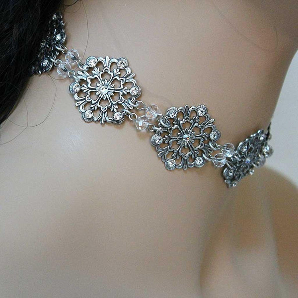 Oxidized Silver Bridal Choker
