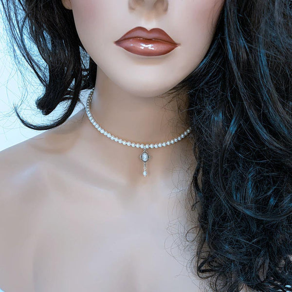 Pearl Cameo Victorian Bridal Choker Set