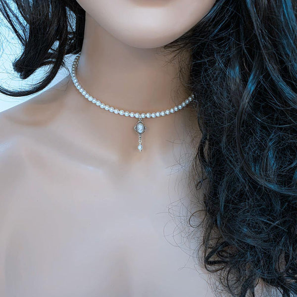 Pearl Cameo Victorian Bridal Choker Set