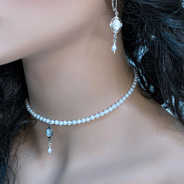 Pearl Cameo Victorian Bridal Choker Set