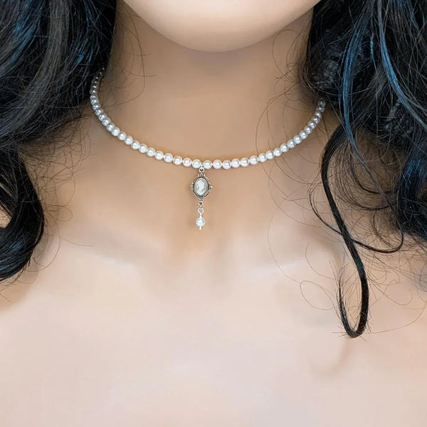 Pearl Cameo Victorian Bridal Choker Set