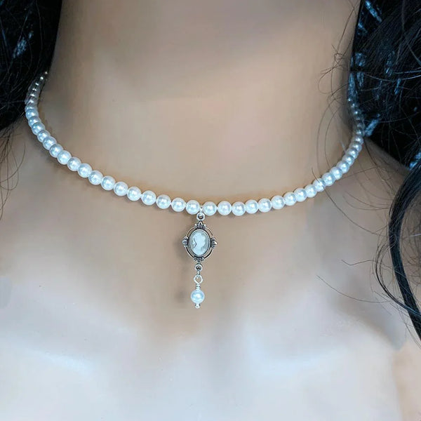 Pearl Cameo Victorian Bridal Choker Set