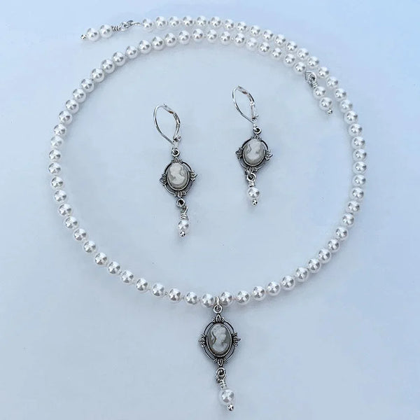Pearl Cameo Victorian Bridal Choker Set