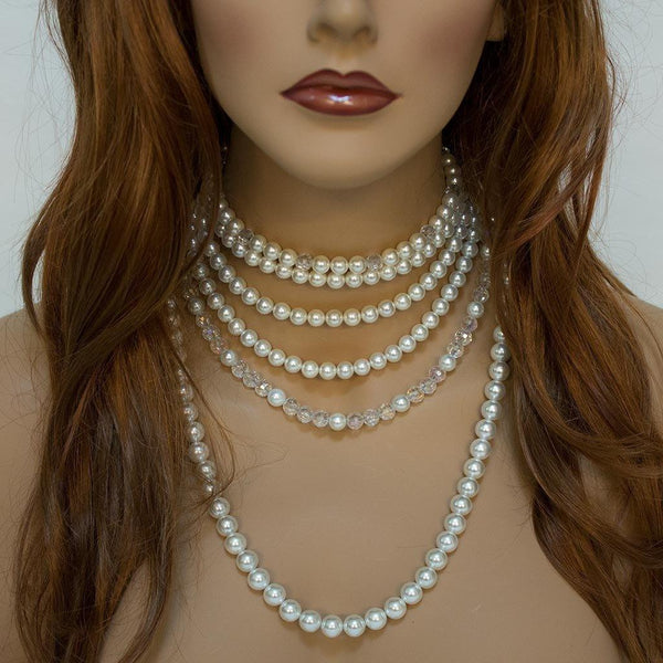 Pearl Crystal Multi Strand Bridal Statement Necklace