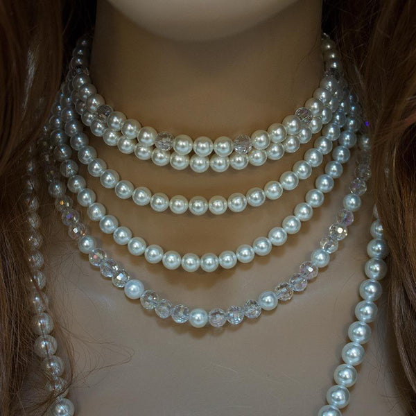 Pearl Crystal Multi Strand Bridal Statement Necklace