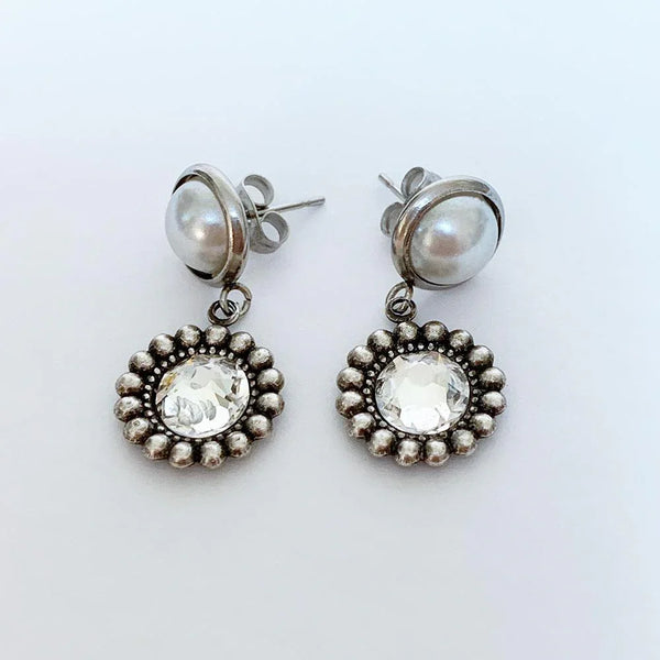 Pearl Crystal Silver Bridal Earrings