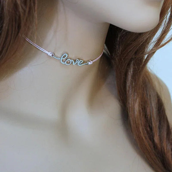 Pink Cord 'Love' Choker Necklace