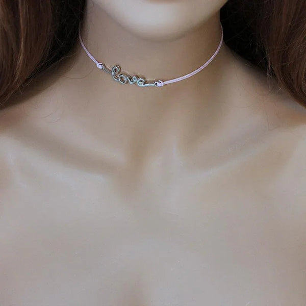 Pink Cord 'Love' Choker Necklace