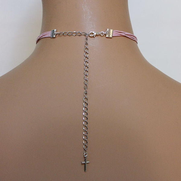 Pink Cord Tiny Cross Choker