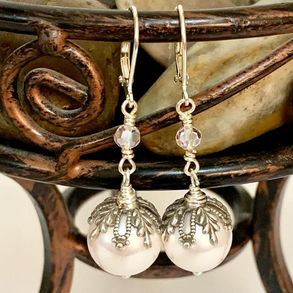 Pink Pearl Victorian Dangle Earrings