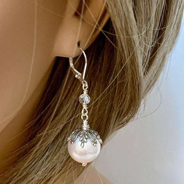 Pink Pearl Victorian Dangle Earrings