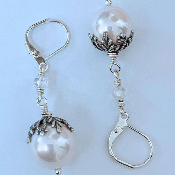 Pink Pearl Victorian Dangle Earrings