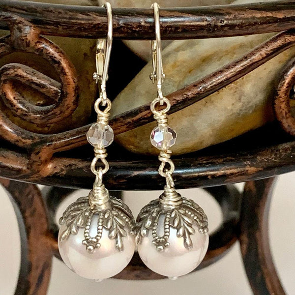 Pink Pearl Victorian Dangle Earrings