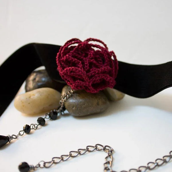 Red Rose Black Velvet Victorian Choker