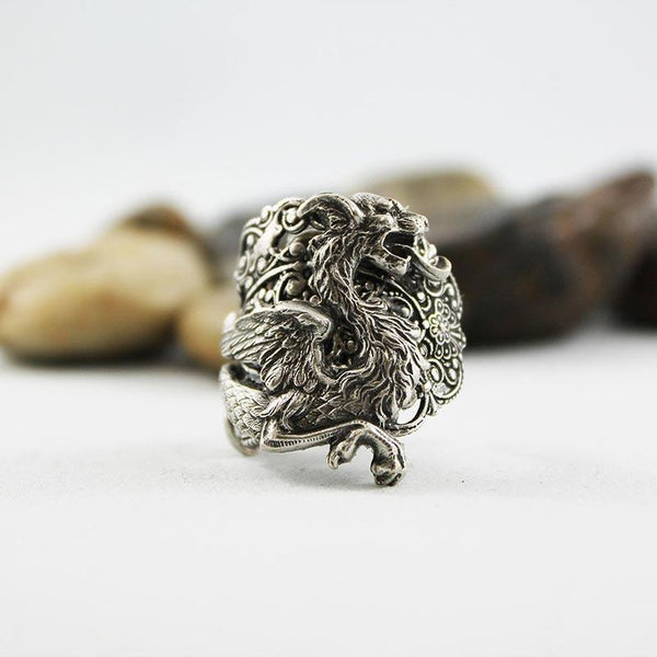 Silver Dragon Ring, Medieval Fantasy, Neo Victorian Gothic Jewelry